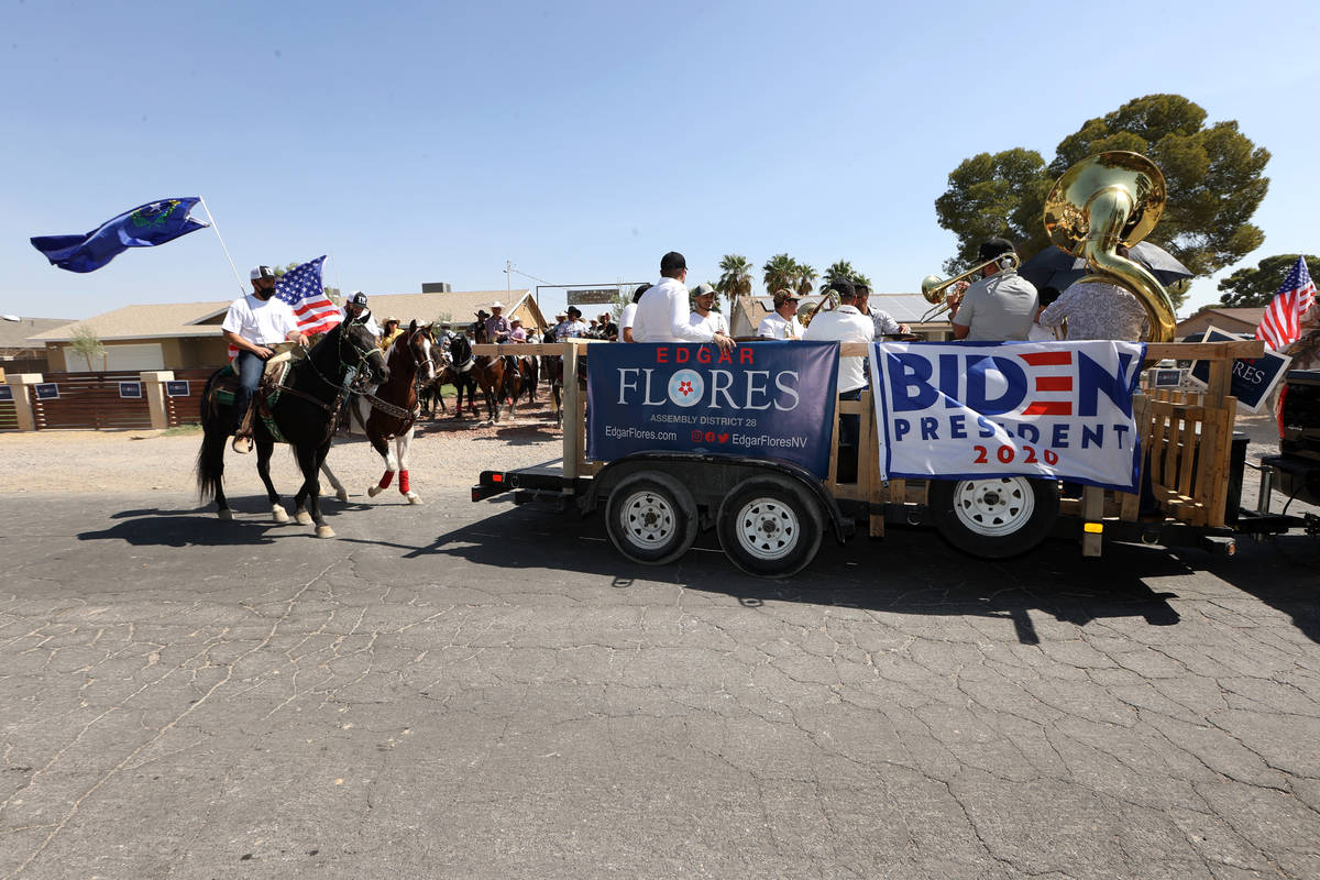 Horseback riders participate in the re-election campaign event for Assemblyman Edgar Flores in ...