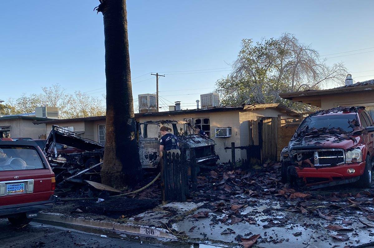 A fire in a recreation vehicle also damaged two homes and another vehicle near West Decatur Bou ...
