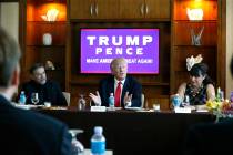 Republican presidential candidate Donald Trump leads a Hispanic leaders and small business owne ...