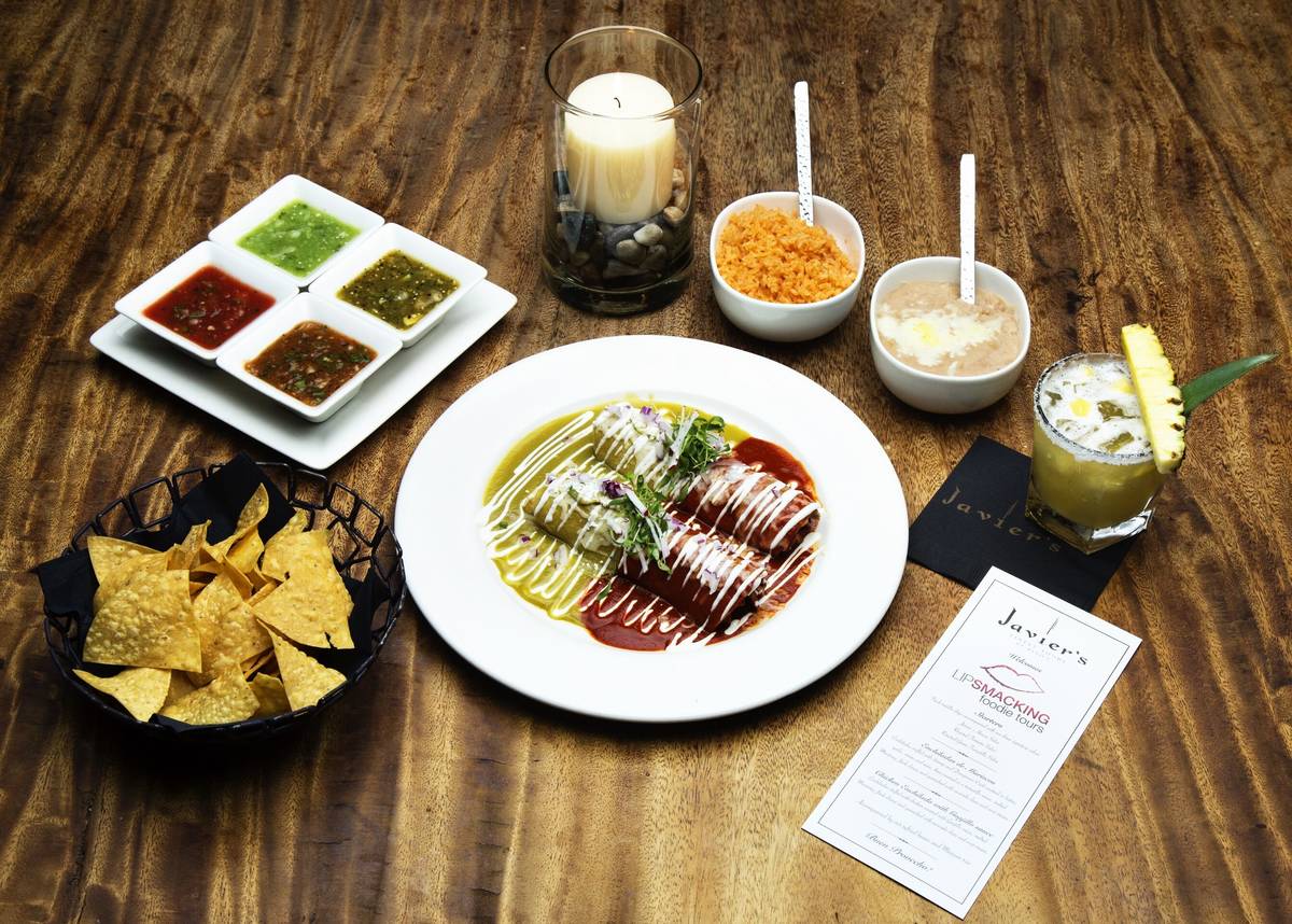 An array of food at Javier's at Aria. (Lip Smacking Foodie Tours)