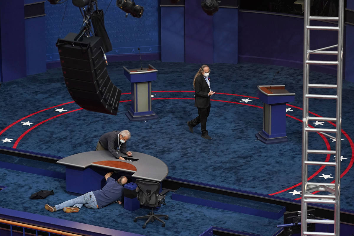 Preparations take place for the first Presidential debate in the Sheila and Eric Samson Pavilio ...