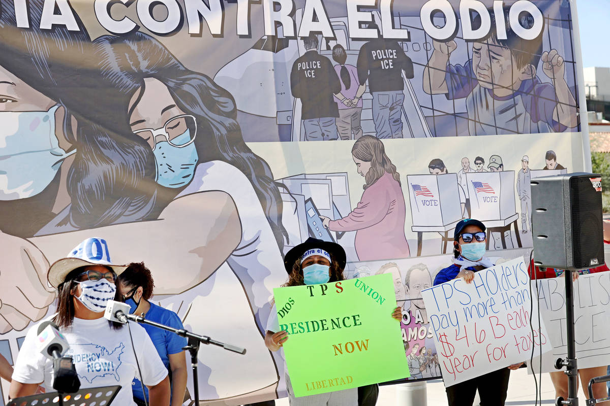 Claudia Lainez of Oakland speaks during a press conference at Lloyd George U.S. Courthouse in d ...