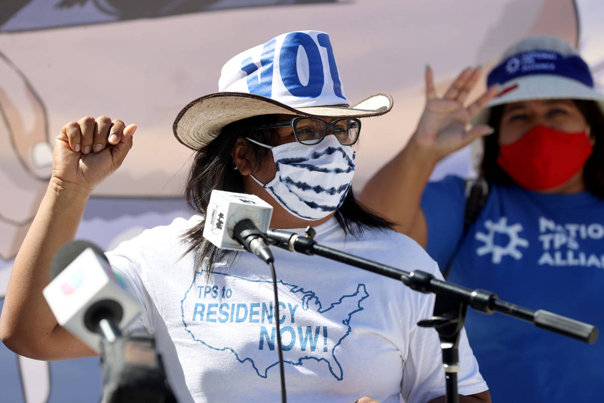 Claudia Lainez of Oakland during a press conference at Lloyd George U.S. Courthouse in downtown ...