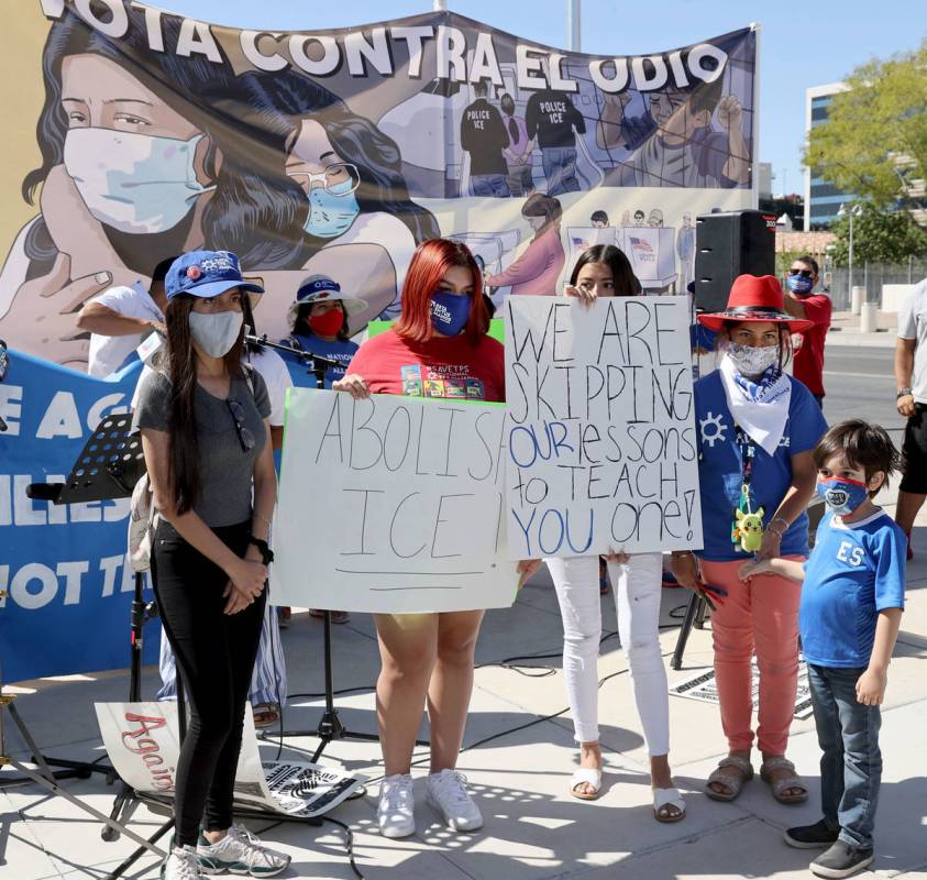 Alessandra Nava, 17, of Las Vegas, from left, Nazareth Jimenez, 16, of Las Vegas, Emily Hernand ...