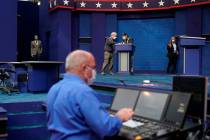 Preparations take place for the first presidential debate in the Sheila and Eric Samson Pavilio ...
