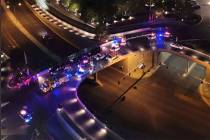 Las Vegas police respond to a shooting in the valet area of the Aria on Tuesday, Sept. 22, 2020 ...