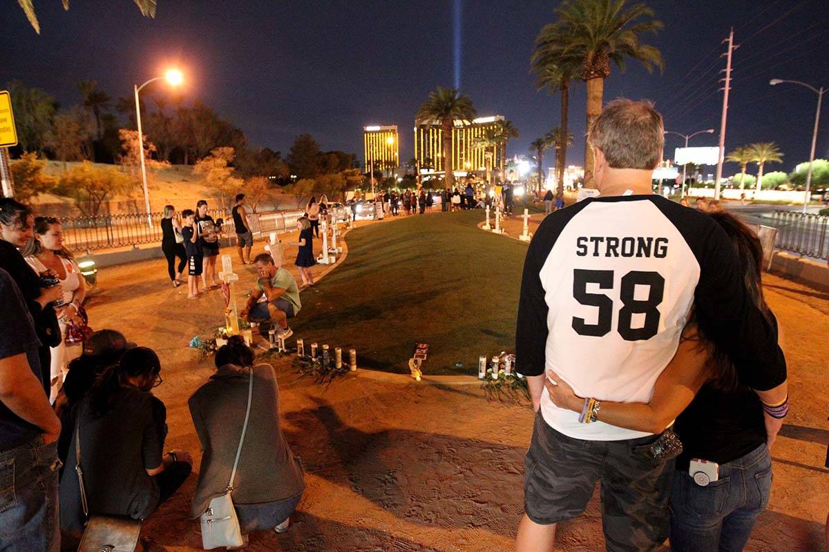 Greg Hayes and Petie Barnum of Ventura at the "Welcome to Fabulous Las Vegas" sign on the one ...