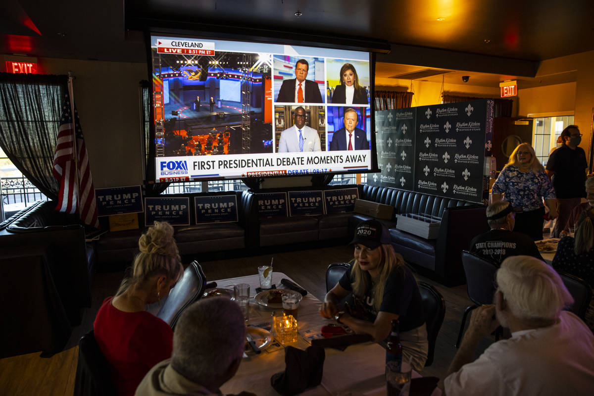 Supporters of President Donald Trump gather before the start of a debate watch party at Rhythm ...