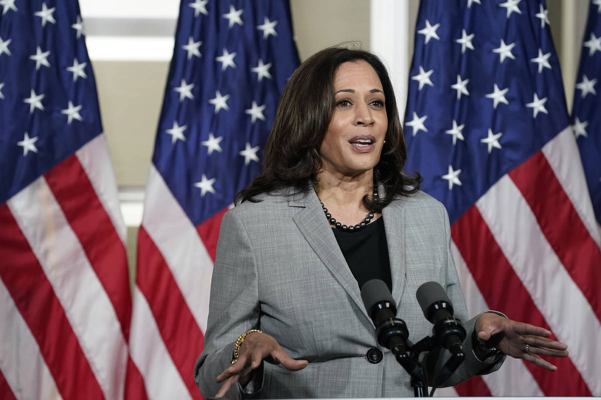 Democratic vice presidential candidate Sen. Kamala Harris, D-Calif., speaks at Shaw University ...