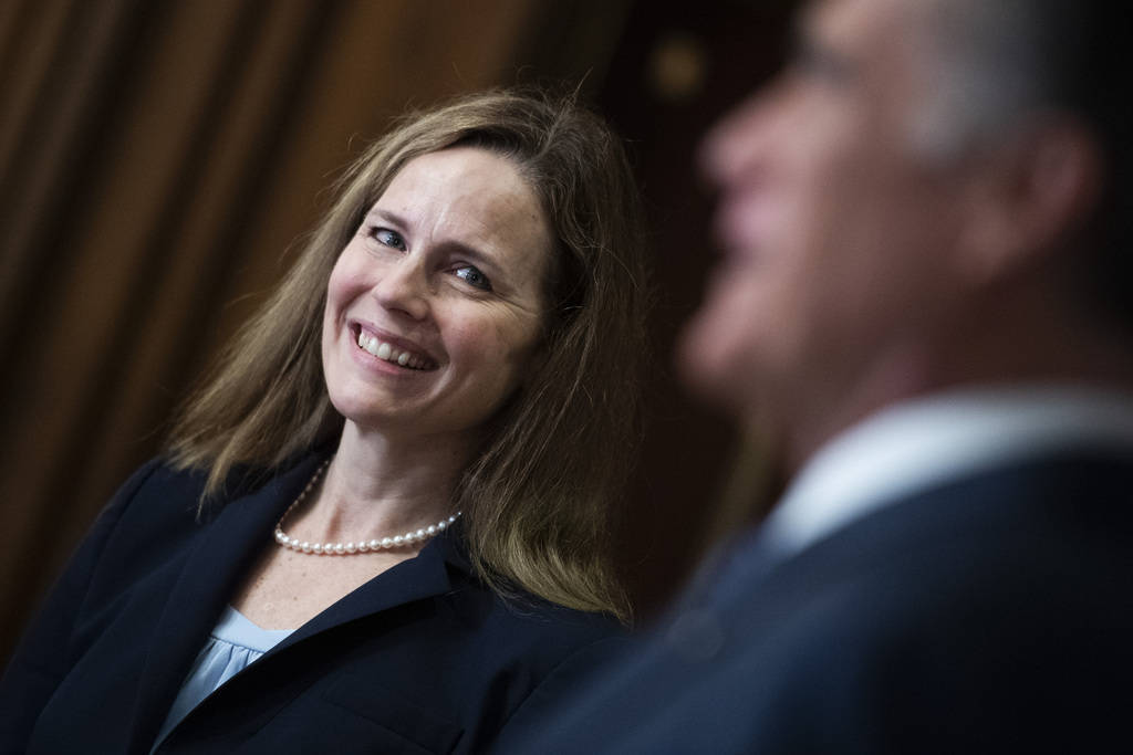 Judge Amy Coney Barrett, President Donald Trumps nominee for the U.S. Supreme Court, meets with ...
