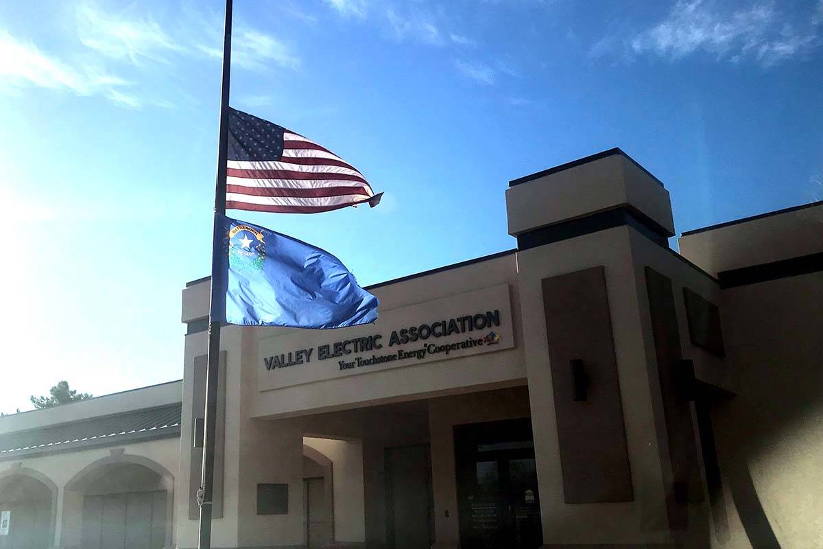 Flags fly at half-staff in Pahrump at Valley Electric Association Inc. following mass shootings ...