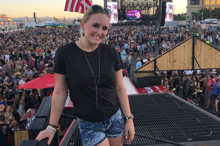 Taylor Eickenhorst, a survivor of the Route 91 Harvest music festival mass shooting, poses the ...