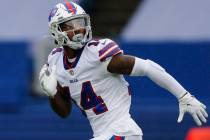 Buffalo Bills wide receiver Stefon Diggs (14) warms up prior to the first half of an NFL footba ...