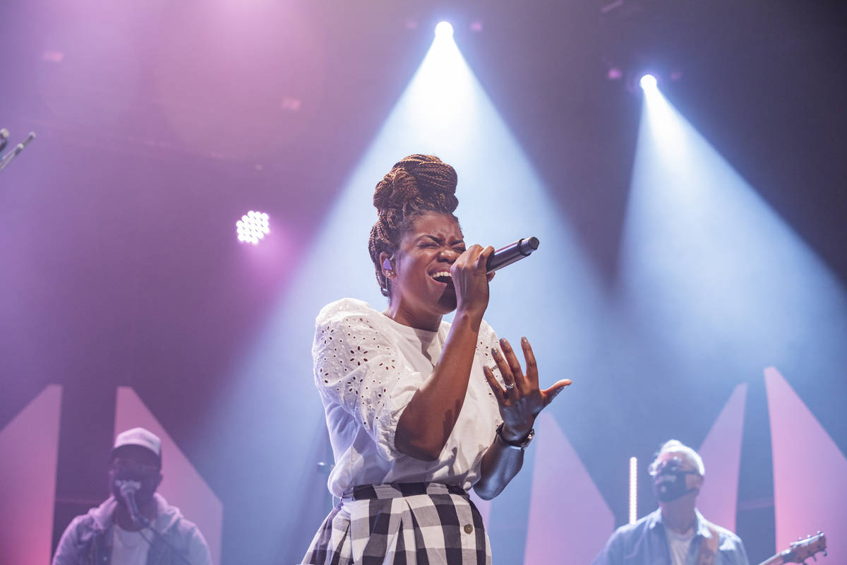 Vocal director Rogierre Armstrong practices with Canyon Ridge Christian Church's worship team o ...