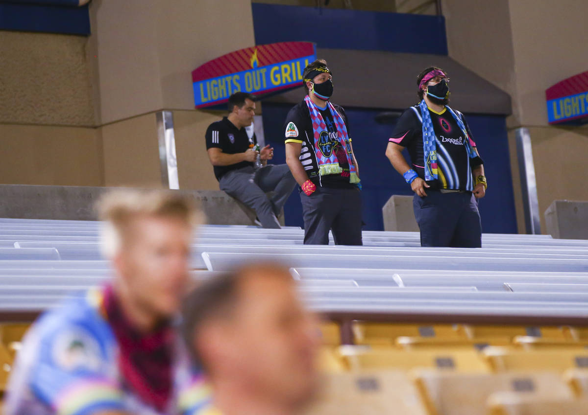 Las Vegas Lights FC fans watch the action during a USL Championship soccer game against Orange ...