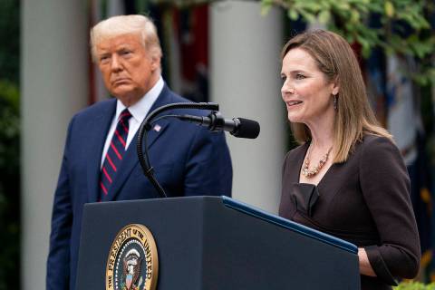 Judge Amy Coney Barrett speaks after President Donald Trump announced Barrett as his nominee to ...