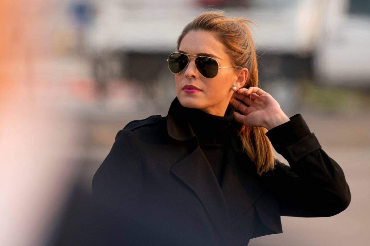 Counselor to the President Hope Hicks arrives with President Donald Trump at Reno-Tahoe Interna ...