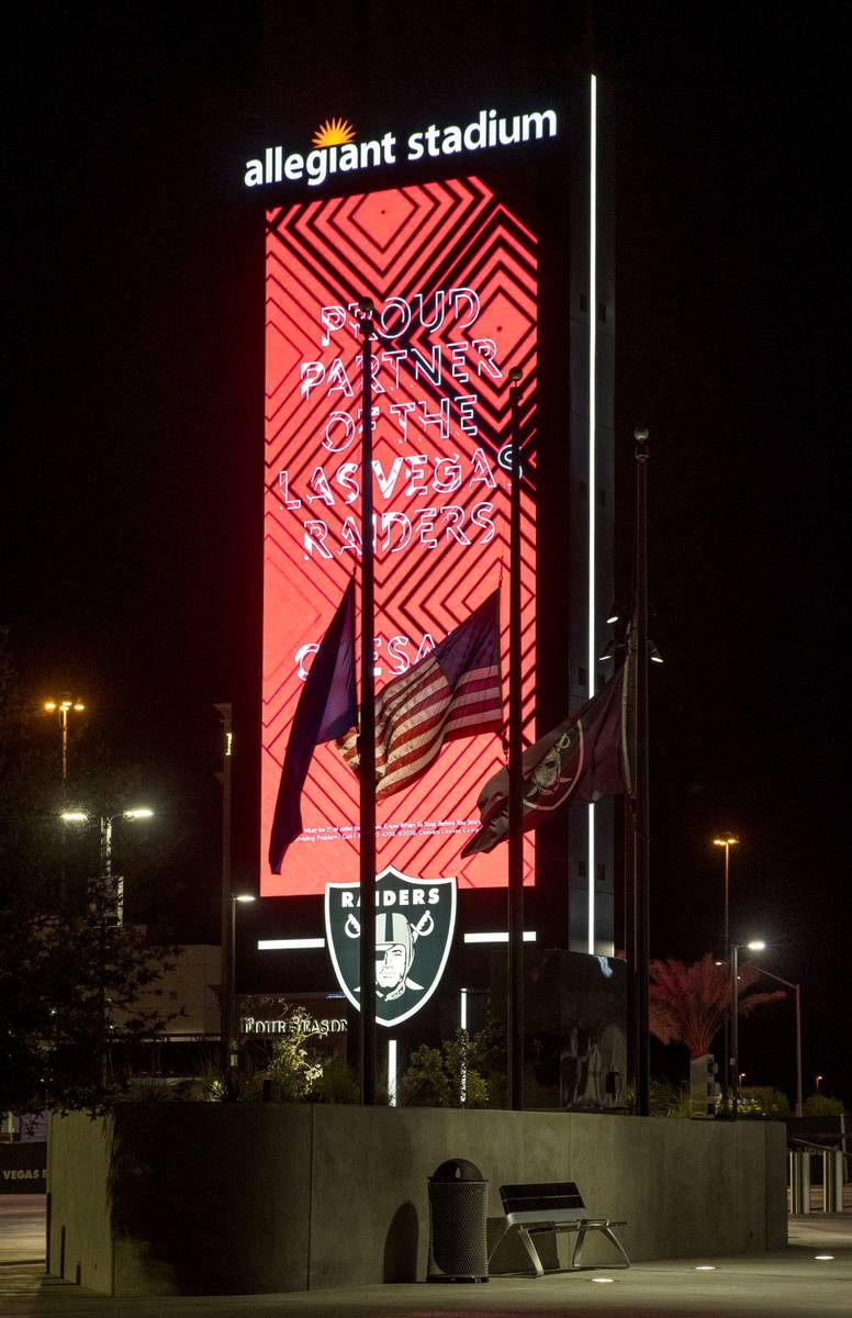 Flags are at half mast as the Las Vegas Raiders show tribute to the 1