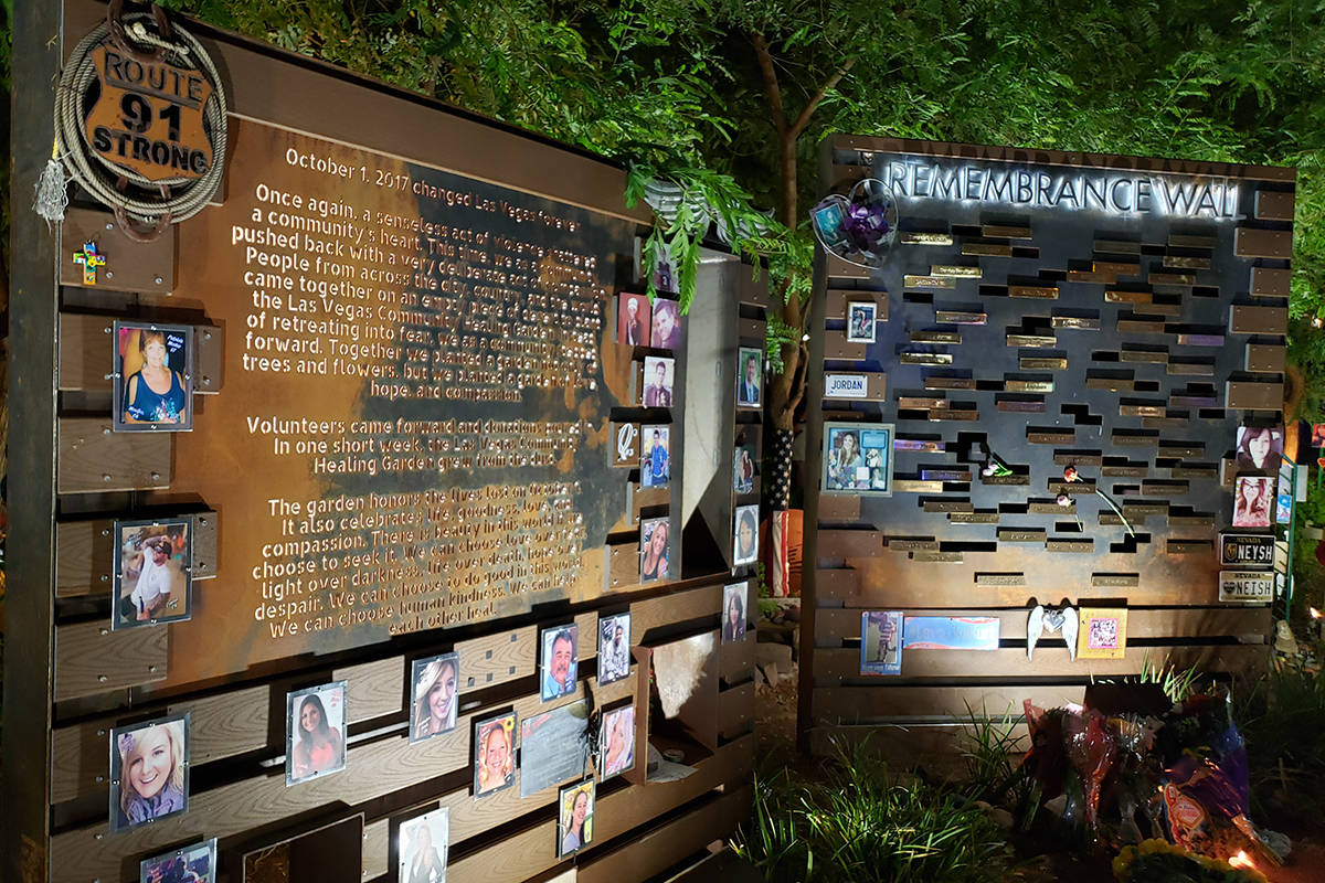 The display at the Healing Garden on Thursday, Oct. 1, 2020, before the names of victims of the ...