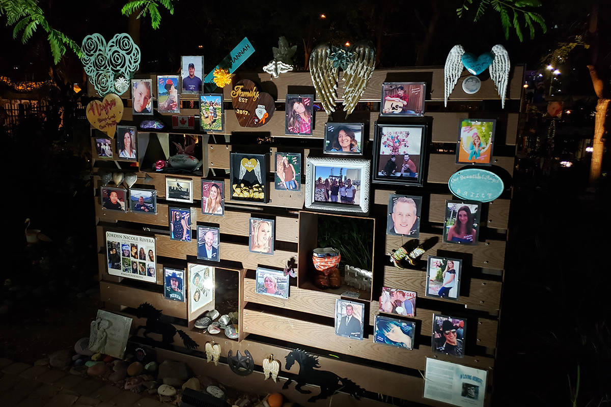 The display at the Healing Garden on Thursday, Oct. 1, 2020, before the names of victims of the ...