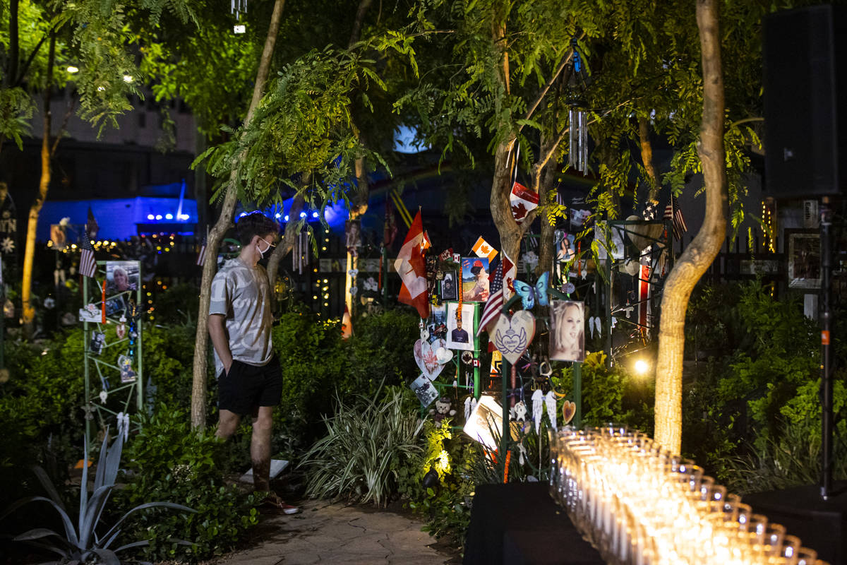 Braxton Tonks, son of Route 91 Harvest festival shooting victim Neysa Tonks, walks through the ...