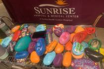 A memorial rock garden is seen at Sunrise Hospital and Medical Center. (Sabrina Schnur/Las Vega ...