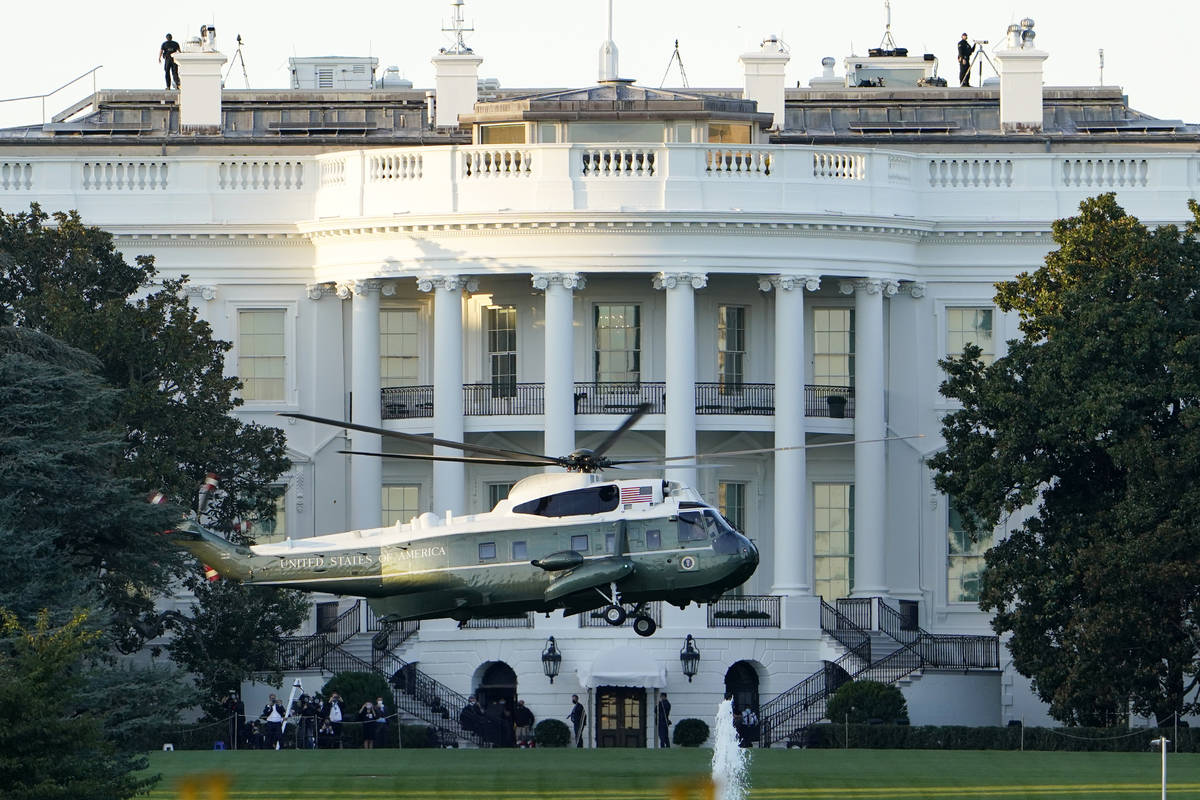 Marine One lifts off from the White House to carry President Donald Trump to Walter Reed Nation ...