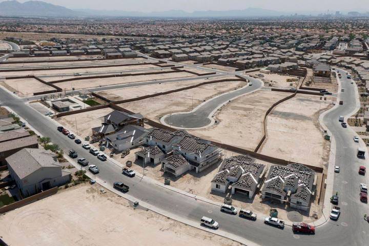 An aerial view of Lennar at Stone Creek at Tule Springs, a housing development near West Dorrel ...