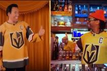 Wayne Newton, left and rapper Lil Jon don the latest gold jerseys for the Vegas Golden Knights. ...