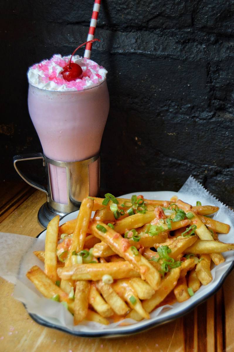 Mean Girls Classic Bubble Gum Shake and cheese fries at Black Tap