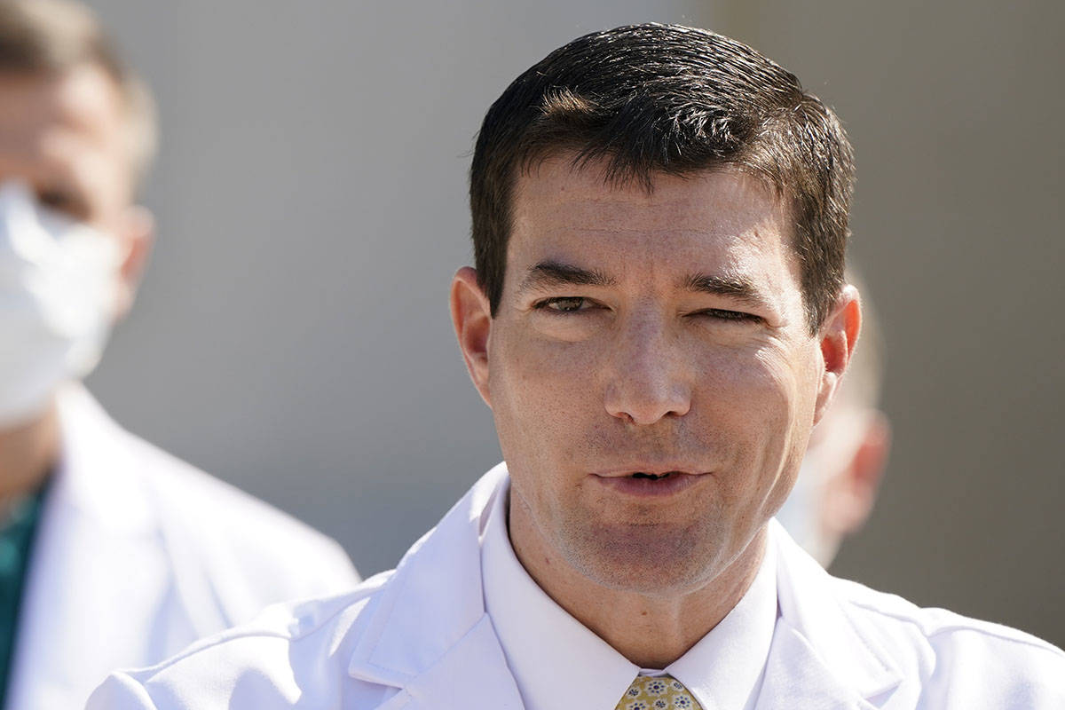 Dr. Sean Conley, physician to President Donald Trump, briefs reporters at Walter Reed National ...