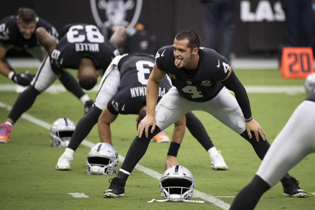 A detailed view of the cleat of Derek Carr of the Las Vegas