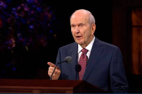 Church President Russell M. Nelson speaks during the opening of the 190th Semiannual General Co ...