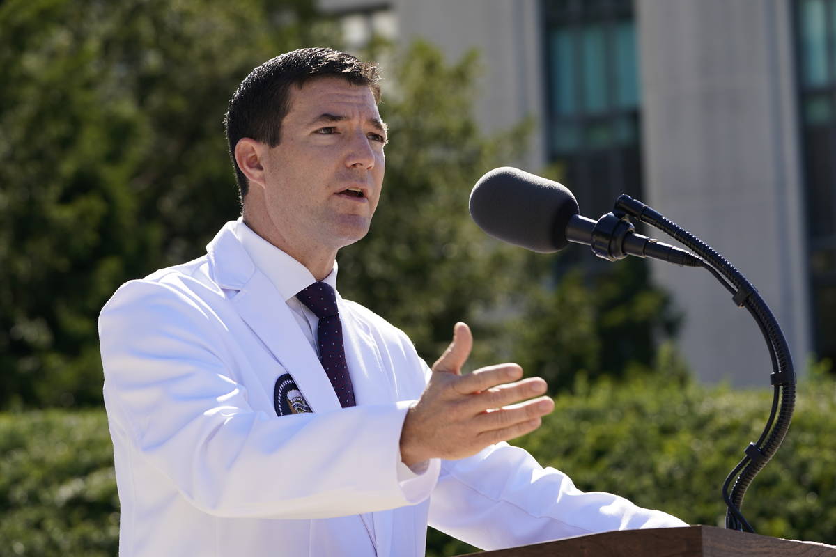 Dr. Sean Conley, physician to President Donald Trump, briefs reporters at Walter Reed National ...