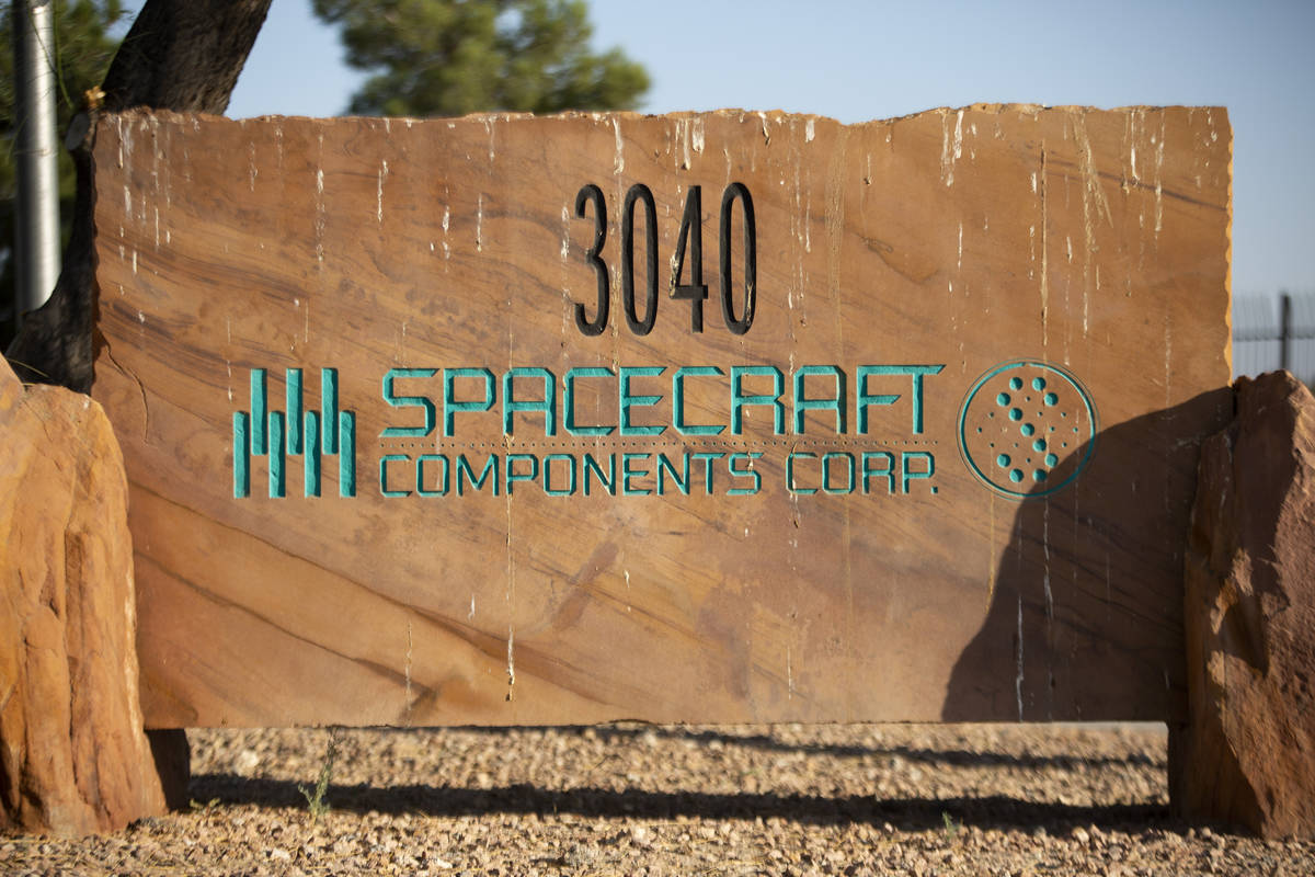 The sign in front of Spacecraft Components Corp. on Tuesday, Oct. 6, 2020, in Las Vegas. State ...