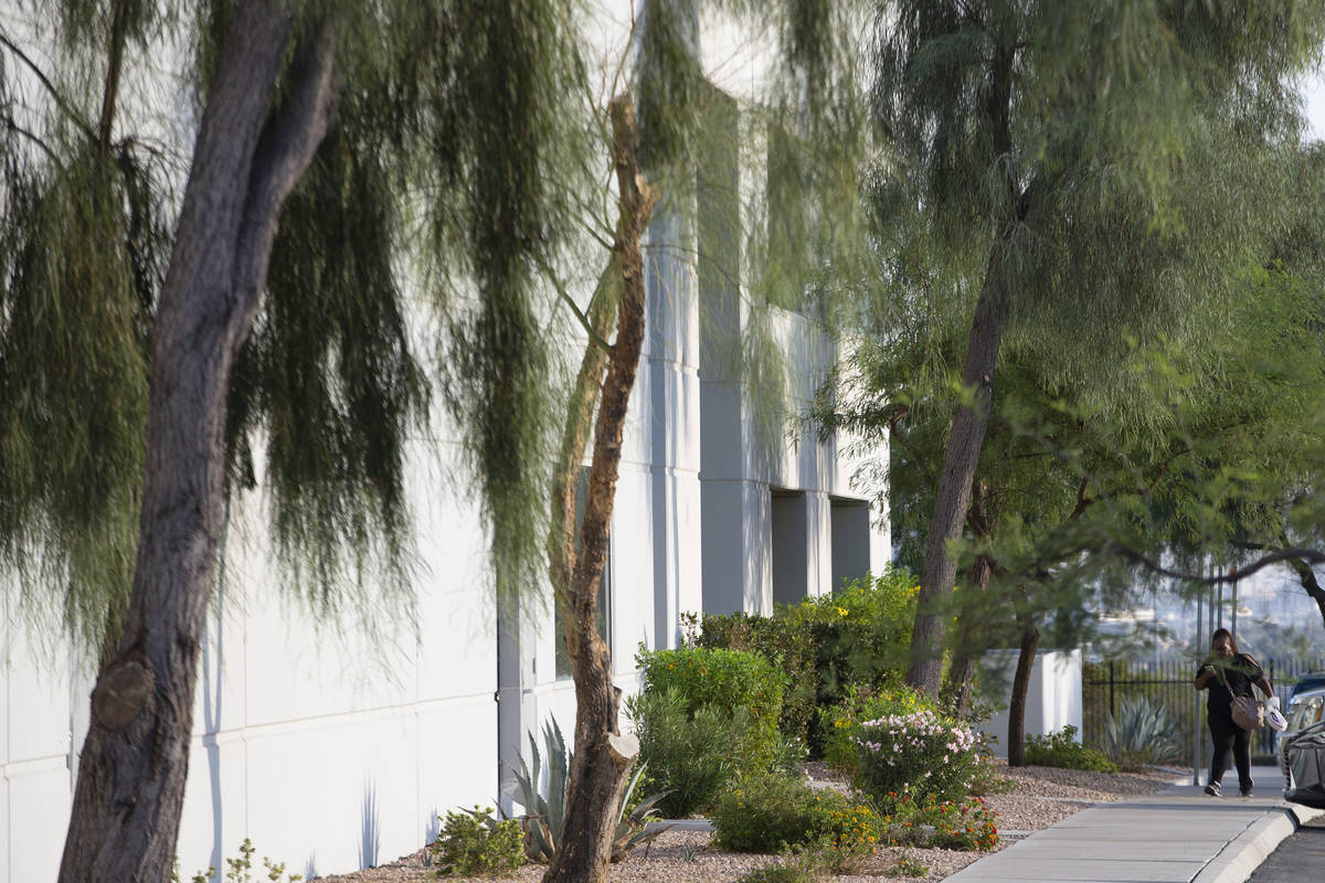 A person walks outside of Spacecraft Components Corp. on Tuesday, Oct. 6, 2020, in Las Vegas. S ...