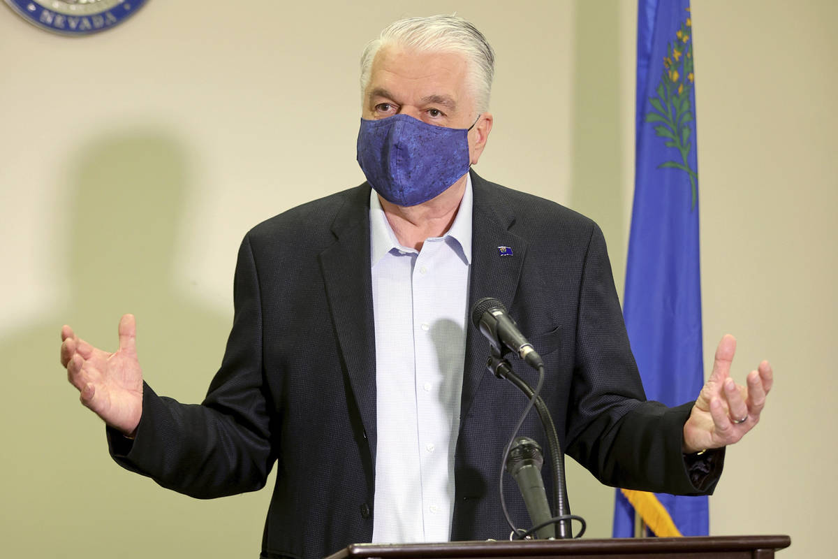 Nevada Gov. Steve Sisolak updates the state's COVID-19 response efforts and lifting of restrict ...