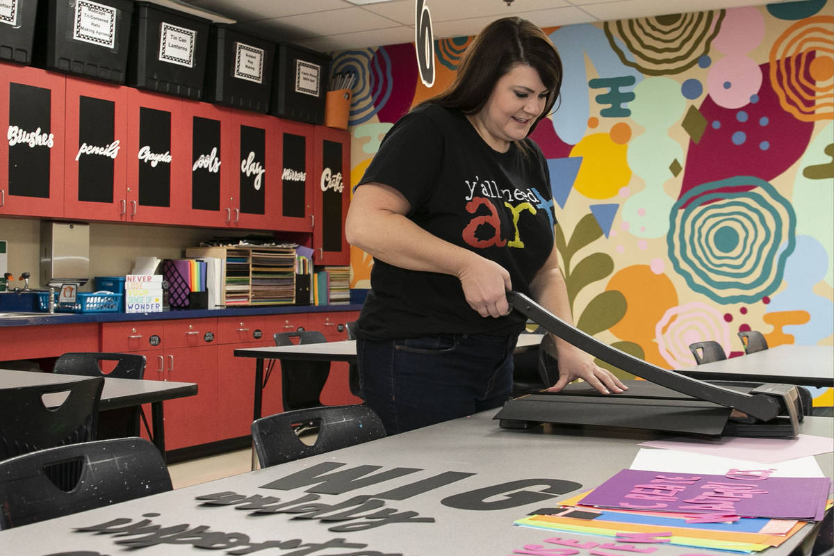 Kalli Rodriguez, elementary art teacher, works at Somerset Academy Sky Pointe on preparing her ...