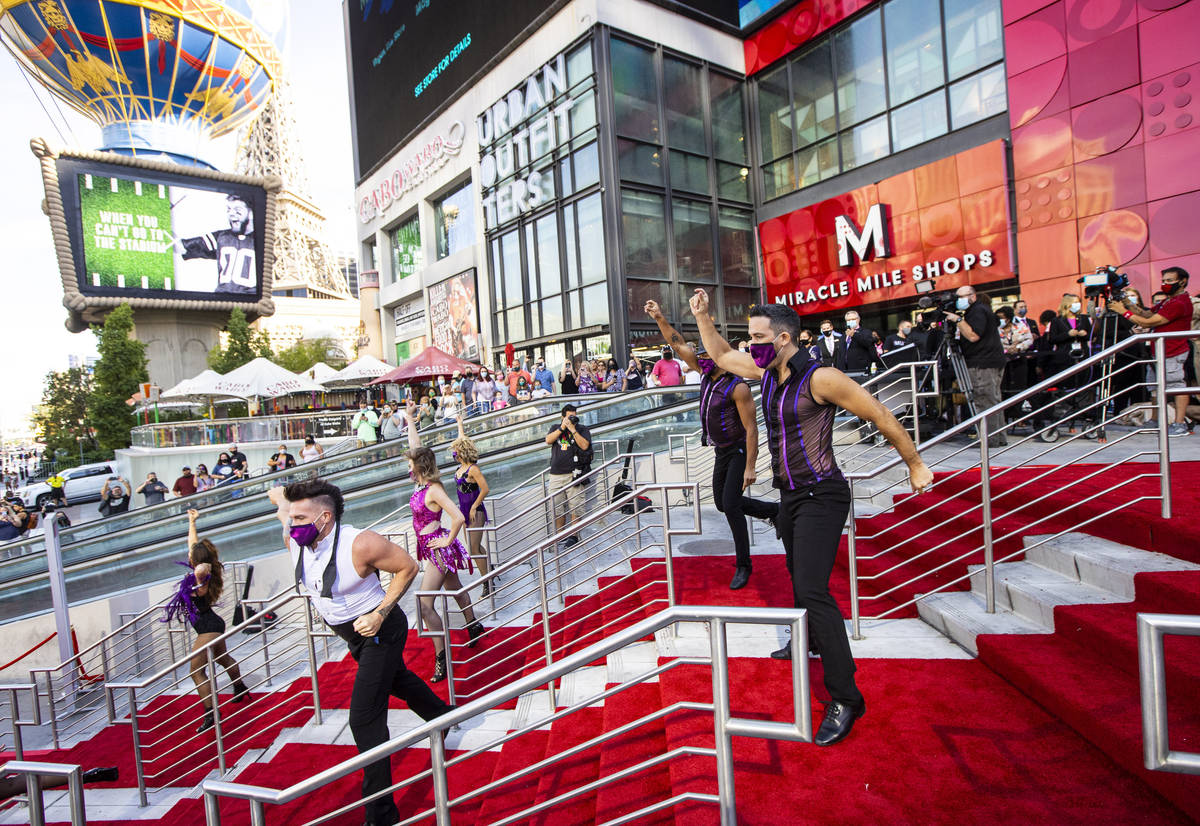 Dancers perform to mark the reopening of the Planet Hollywood Resort in Las Vegas on Thursday, ...