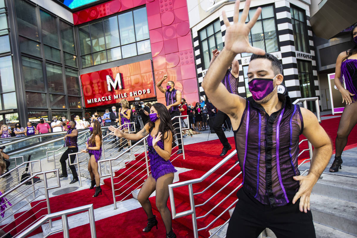 Dancers perform to mark the reopening of the Planet Hollywood Resort in Las Vegas on Thursday, ...