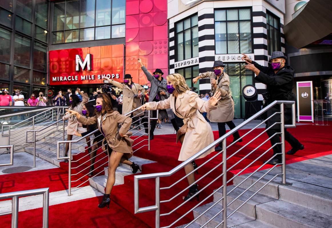 Dancers perform to mark the reopening of the Planet Hollywood Resort in Las Vegas on Thursday, ...