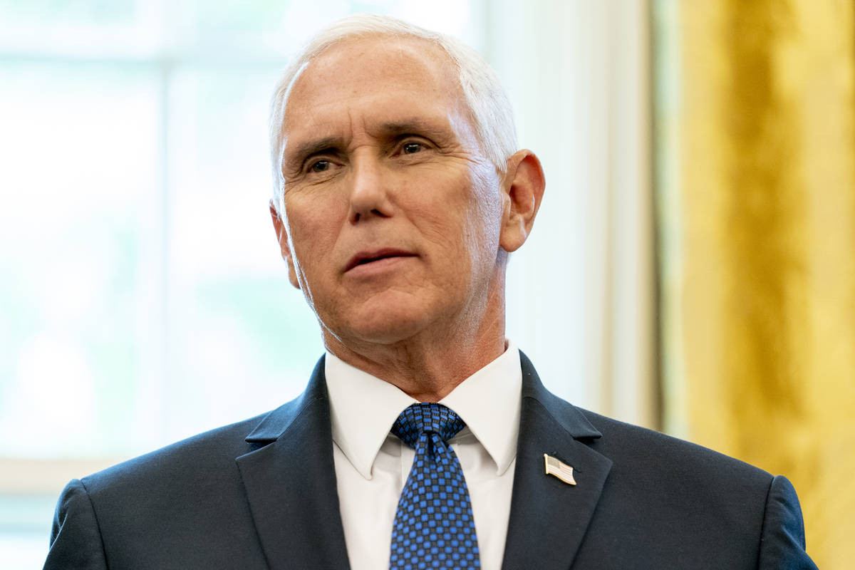 Vice President Mike Pence speaks in the Oval Office of the White House, Friday, Sept. 11, 2020, ...