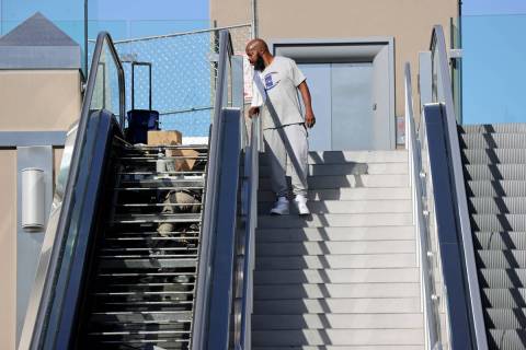 Juante Longmire of Muskegon, Mich. checks out an escalator closed for maintenance at the pedest ...