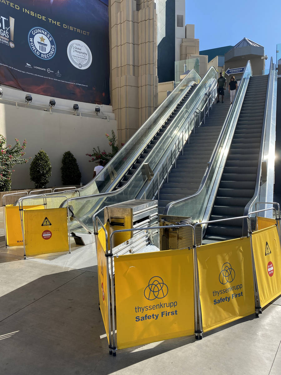 Escalators are closed for the pedestrian bridge between MGM Grand and Tropicana Las Vegas on th ...