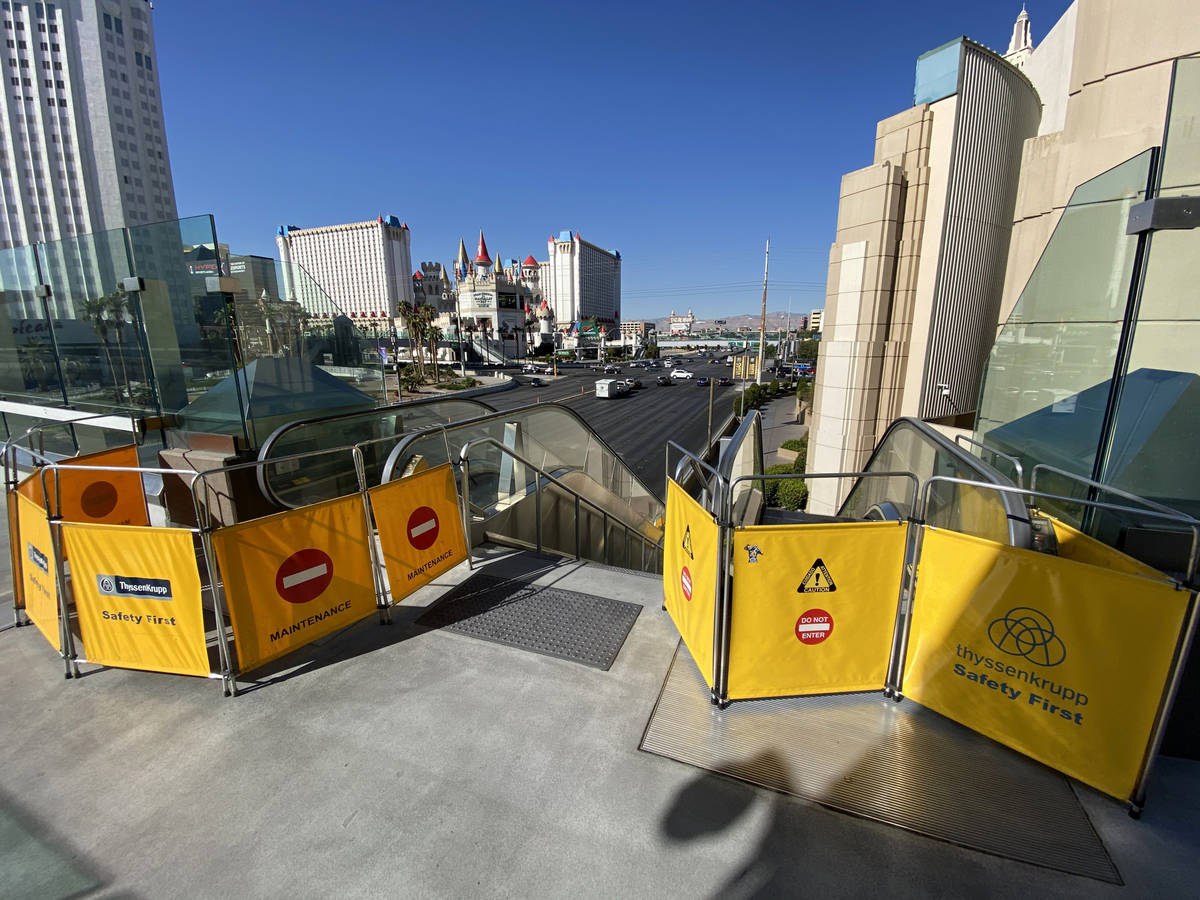 Escalators are closed for the pedestrian bridge between MGM Grand and Tropicana Las Vegas on th ...