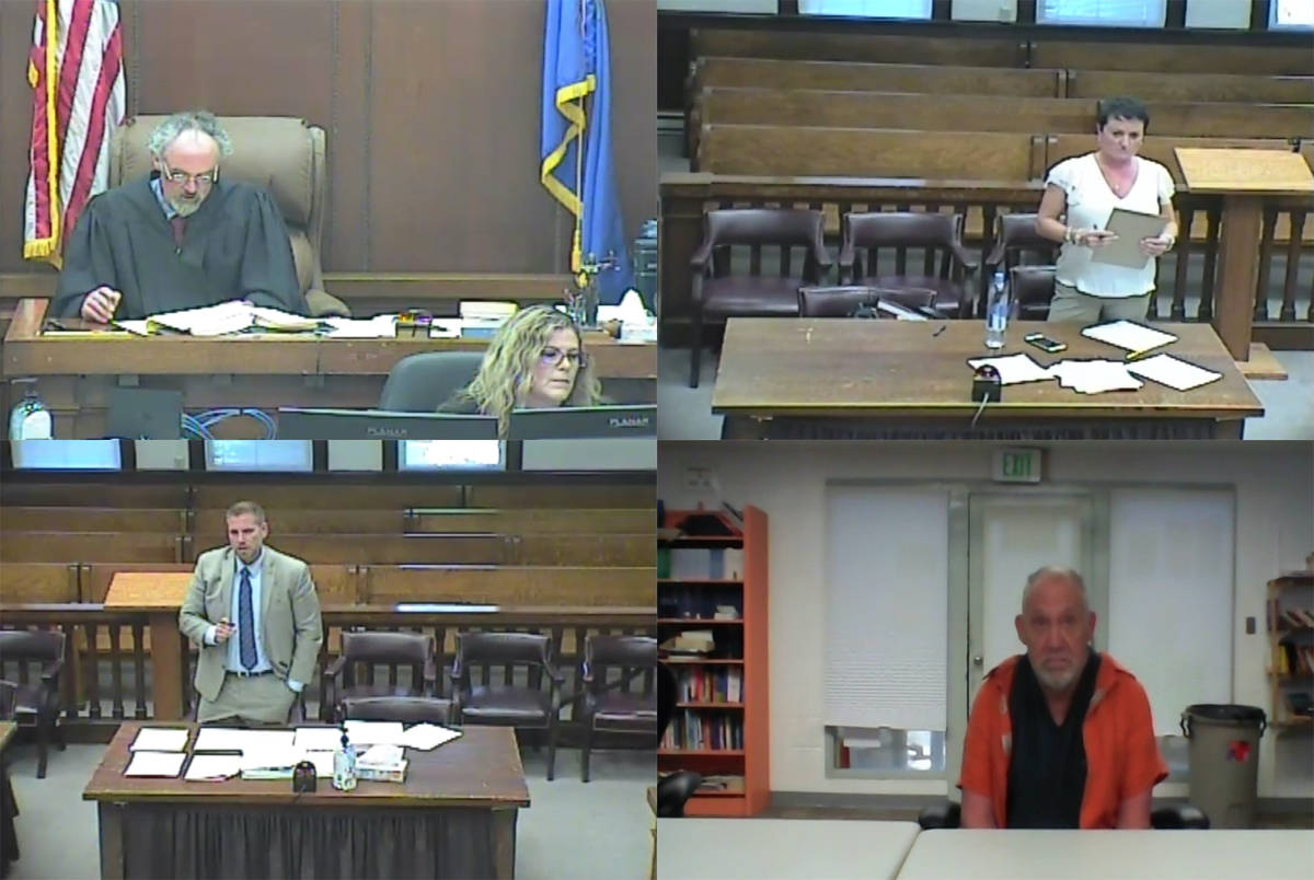 A screenshot of a virtual competency hearing in White Pine County District Court on Tuesday, Oc ...