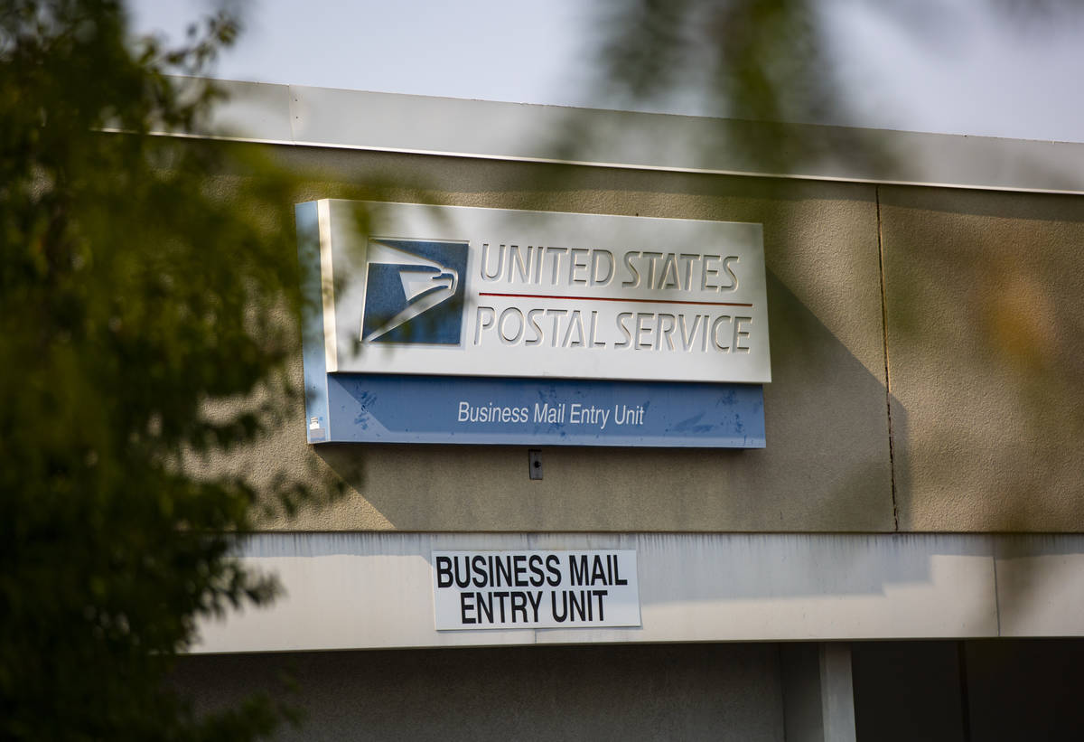 A sign outside of the U.S. Postal Service center at 1001 E. Sunset Road in Las Vegas on Thursda ...
