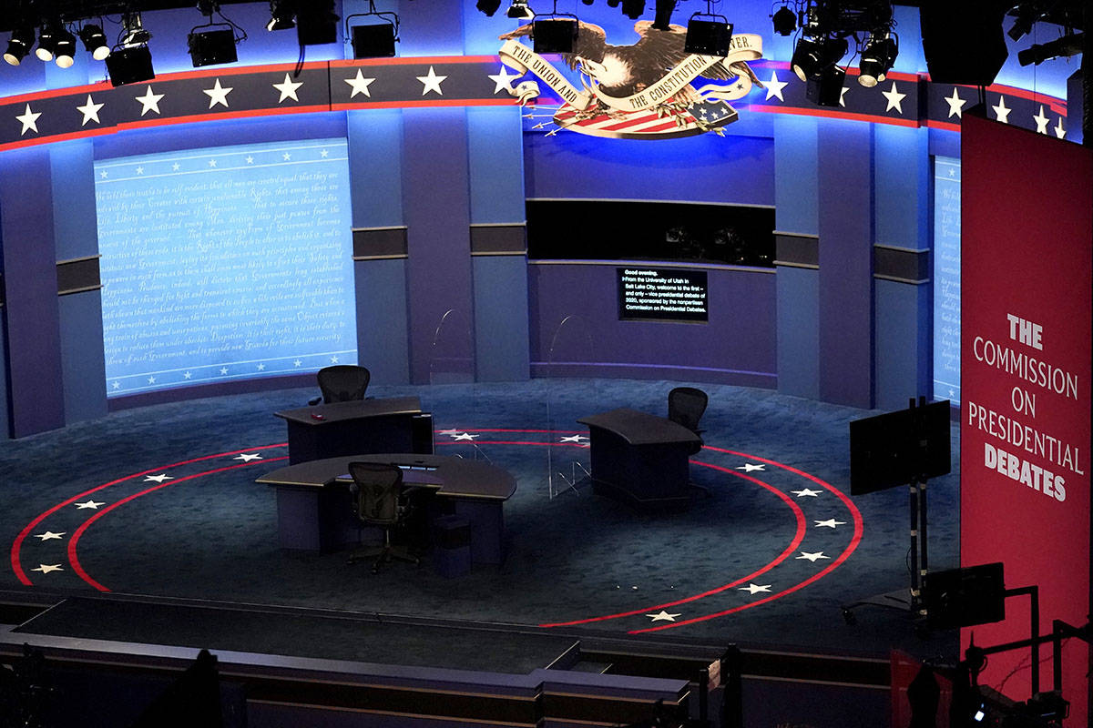 The stage is set with glass between seats ahead of the vice presidential debate at the Universi ...