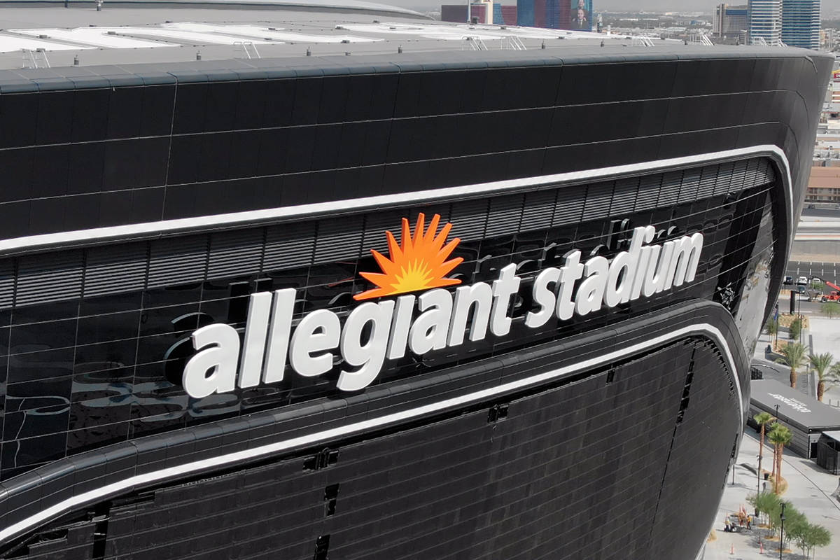 Aerial view of the Allegiant Stadium logo on Wednesday, August 26, 2020. (Michael Quine/Las Veg ...