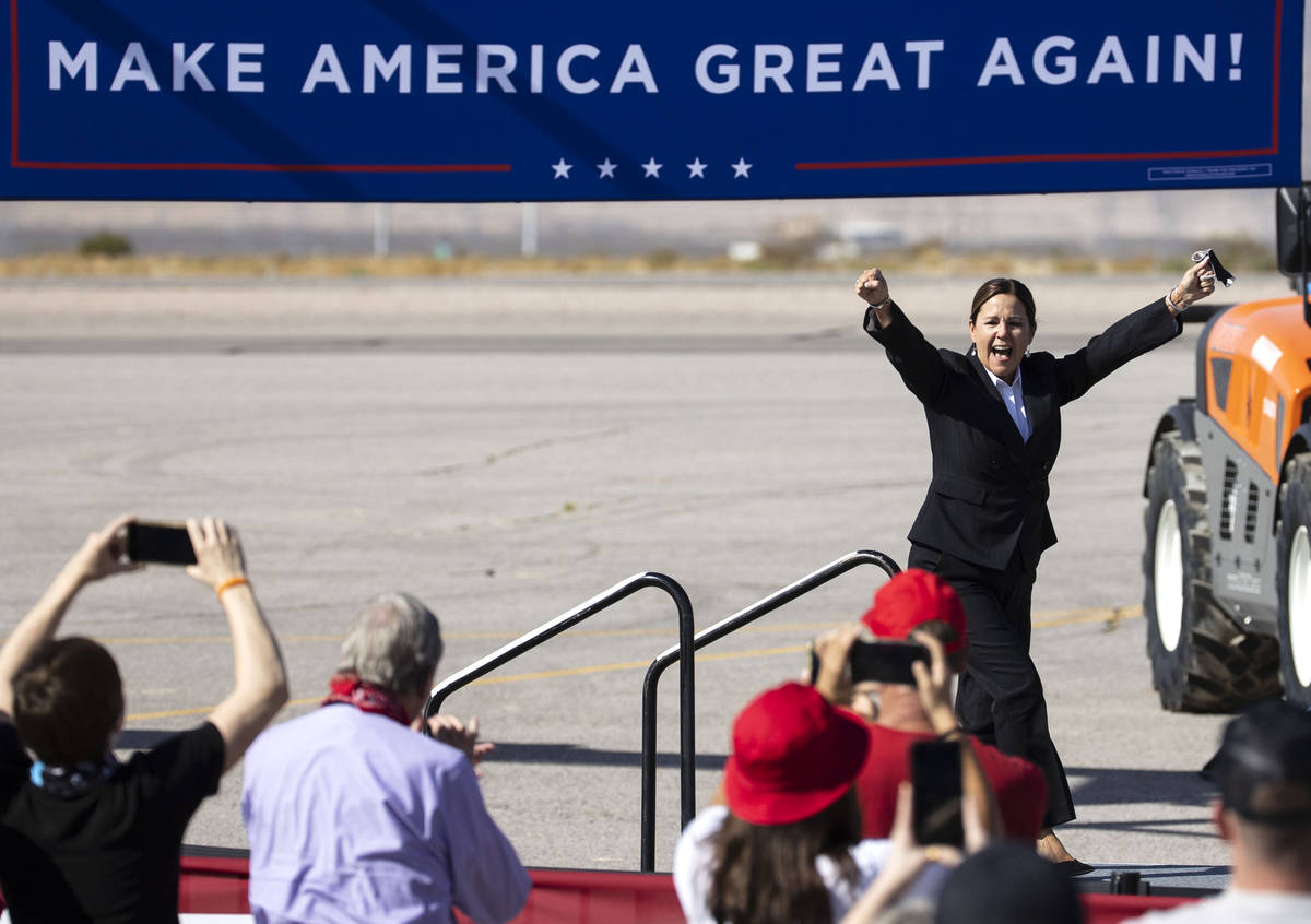 Vice President Mike Pence's wife Karen reacts as she takes the stage during Make America Great ...